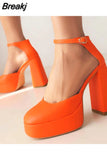 Pumps Chunky Heel Ankle Strap Shoes 2023 Spring Summer Wedding Shoes Fashion Sexy Mary Janes Pumps Big Size