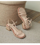 Summer Women Sandals Thick Heels Ladies Soft Comfortable Strip Straps Solid Beige Black Sexy Elegant Sandals