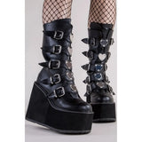 INS Hot Brand Women Boots Zipper Heart Buckle High Wedges Platform Boots Women Thick Bottom Cool Goth Cosplay