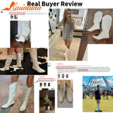 Women's Western Boots 2023 Autumn Winter Fashion Chunky Heeled Cowboy Boots Vintage Style Country Western Cowgirl White