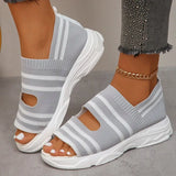 Stripe Knitted Wedge Sandals Women 2024 Cover Heels Platform Sandles Woman Plus Size Summer Thick Sole Beach