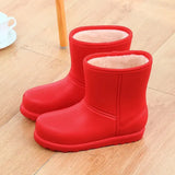 Boots Women Waterproof Work Shoes for Girls Mid-calf Water Shoes Winter Plush Warm Rain Boots with Fur EVA Anti Slip