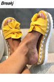 Women Bowknot Sandals 2023 Summer Casual Daily Comfy Slip On Platform Sandals Women's Toe Breathbale Weave