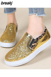 Bling Golden Women Sneakers Slip on Female Flat Shoes Fashion Leopard Ladies Vulcanized Shoes Platform Women Casual