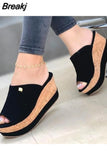 Women Summer Peep Toe Wedges Heeled Sandals Platform Shoes Casual Ladies Outdoor Slippers Beach Shoes Fashion Slides