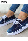 Woman Flats Women's Casual Vulcanized Ladies Comfortable Shoes Plus Size 42 43 2023 Lace Up Women Denim Canvas