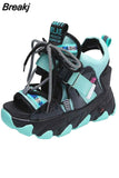 Sandals 8.5CM Wedge Heels Sneakers New Women Beach Flip Flop High Platform Casual Sandals Breathable Walking