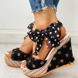 Sandals Dot Bowknot Design Platform Wedge Female Casual High Increas Shoes Ladies Fashion Ankle Strap Open Toe