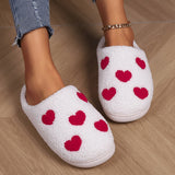 Women's Warm Lambswool Slippers Heart Printed Plush Home Slippers Shoes for Women Non Slip Soft Bottom Slides
