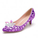 Queen Thick Women Pumps 5cm Silver Rhinestone Lady Bride Wedding Shoes Evening Party Low