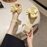 Solid Color Open-toe Sandals Women 2023 Summer New One-line Buckle Fashion Temperament Bow Knot Comfortable Women's