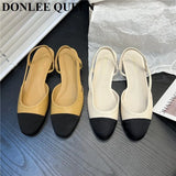 Mixed Color Slingback Sandals Women Elastic Band Back Strap Flats Mule New Brand Design Shoes Female Ballet Office