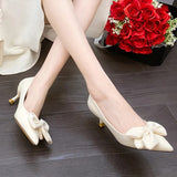 Bowknot Green Pumps for Women 2023 Fashion Pointed Toe High Heel Shoes Woman Shallow Pu Leather Office Ladies