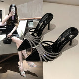 Breakj Heels Summer New Water Drill Sandals Thin Heel Toe Sexy Word With Fairy Wind Wearing Cold