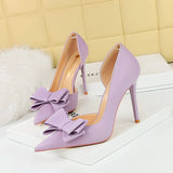 Breakj Korean Version Of Fashion Sweet High-Heeled Shoes Super High Heel Shallow Mouth Tip Head Side Hollow Bow Single