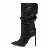 Furtado 2023 Spring Autumn Fashion boots stilettos heels mid calf Boots Elegant sexy pleated boots big size