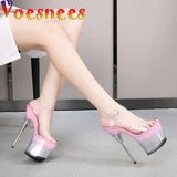 New Women Shoes Fish Toe Black White Sexy Super Clear High Heels Sandals Model T Station 17CM Stage Catwalk Bling