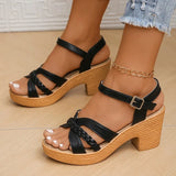 Lightweight High Heeled Sandals for Women 2024 Summer Ankle Buckle Female Gladiator Sandal Woven Platform Sandles