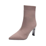 Blade Heels Socks Boots Women Stretch Fabric Elastic Stilettos Heel Pointed Toe Ankle Boots Shoes Woman