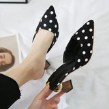 Heel Slippers Pointed Toe Shoes Woman Elegant Mules Shoes Women Black White Dot Metal Heel Outdoors Womens