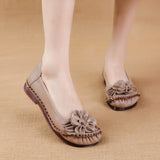 Layer Cowhide Summer New Soft Bottom Beef Tendon Bottom Women's Shoes Ethnic Wind Flower Leather Single Shoes Middle-Aged And Elderly Mother
