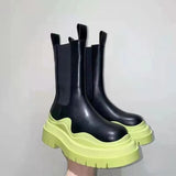 Platform Chelsea Boots 2021 New Mid-tube Boots Thick-soled Martin Boot Female Thigh High Boots Flat Wedges Winter