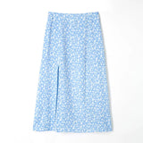 Summer Women Floral Printed Sweet Skirts Female A Line Split Beach Skirt High Waist Back Zipper Boho Midi