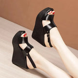 High Heel Wedges Heel Sandals Women Summer2021New Thick Bottomed Platform Open Toe Black White Sandals Size 32 To