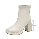 Women Ankle Boots Square High Heel Ladies Short Boots Woman Fashion PU Leather Round Toe Platform Boots Female
