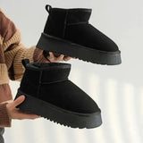 Women Short Plush Warm Snow Boots Casual Shoes New Suede Fur Chelsea Ankle Boots Flats Platform Ladies