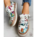 Women Vulcanized Shoes Floral Printed Lace-Up Female Flat Shoes Fashion Platform Ladies Casual Flower Skateboard