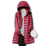 Slim Women Duck Down Jacket Long Ultra Light Thin Casual Coat Women Down Coat Puffer Jacket Slim Remove Hooded Parka