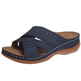 Retro Embroidery Wedges Slippers Women Summer 2022 Cross Strap Open Toe Beach Sandals Woman Plus Size Platform