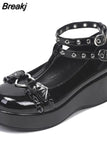 Wedges Mary Janes For Women Pumps 2023 Spring Summer Brand New Gothic Style Comfy Women Office Lady Shoes Big Size