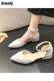 Square Heel Women Pumps Word Buckle Strap Hollow Single Shoes Low Heels Pointed Toe Simple Women Shoes Zaptos