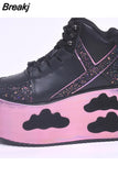 clouds Platform Shoes For Woman Punk Style Lace-up High Heel Wedges Shoes Sweet Women Ankle Boots For Mujer Shoes