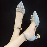 2021 High Heels Pearl Shoes Women Pointed Toe Ankle Buckle Strap Party Dress Pumps Ladies Zapatos De Mujer Plataforma
