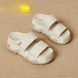 Leather Slippers Women New Indoor Outdoor Thick Sole Fashion Slippers Anti Slip Trend Flat Shoes Wear-resistant