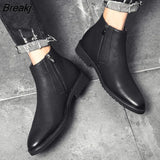 Chelsea Boots Men Soft Leather Ankle Boots British Style Men's Boots Brand Footwear Black