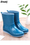2023Women Rain Boots Ankle Boots Waterproof Shoes Winter Female Slip-On Cotton Shoes Size 36-41 Non-Slip Flat Round