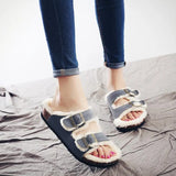 Unisex Plush Cork Slippers 2023 Women Casual Double Buckle Nubuck Leather Non-slip Men Outside Slides