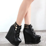 New Winter Muffin Bottom Short Tube Boots Thick Bottom Heightening Wedges Heels Women's Shoes Slope Heel Plush