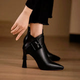 Hot Sale Ladies Shoes Ankle Women's Boots Elegant Modern Boots Women Solid Buckle Zipper Pointed Toe High Heel Female
