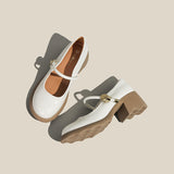 Breakj Leather Round Head Mary Jane Shoes Female Spring / Summer 2024 Comfortable Thick Heel Shallow Mouth Single Shoes Middle High Heel One Word With