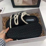 Summer Fringe Women Thick Heel Platform Slipper Casual Double Buckle Non-slip Outside Slip on Slides