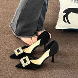 Pointed French High-Heeled Sandals 2023 Spring And Autumn New Style Water Drill Square Buckle Fashion Temperament Small Fragrant Style Single