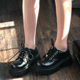 British Black Shoes for Women Fashion Lace Up Women Casual Shoes Low Ladies Comfortable Leather Shoes Zapatillas