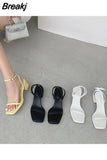 2023 New Summer Woman Thick Heels Ladies Casual Pumps Female Narrow Band Shoes Footwear Woman Square Toe Buckle