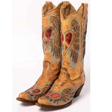 New Vintage Love Heart Shaped Embroidery Chunky Heel Vintage Women Western Boots Casual Work Riding Boots