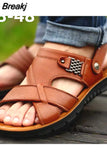 Size Men Leather Sandals Summer Classic Men Shoes Slippers Soft Sandals Men Roman Comfortable Outdoor Walking